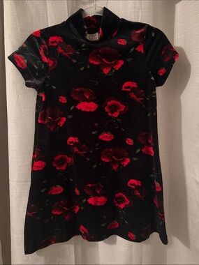 Talbots Black Velvet Dress with Red Floral Print
